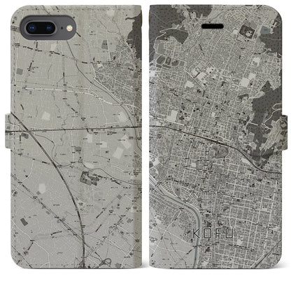 【甲府（山梨県）】地図柄iPhoneケース（手帳タイプ）モノトーン・iPhone 8Plus /7Plus / 6sPlus / 6Plus 用