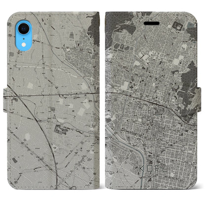 【甲府（山梨県）】地図柄iPhoneケース（手帳タイプ）モノトーン・iPhone XR 用