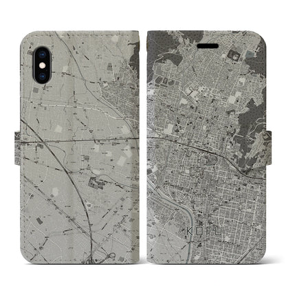 【甲府（山梨県）】地図柄iPhoneケース（手帳タイプ）モノトーン・iPhone XS / X 用