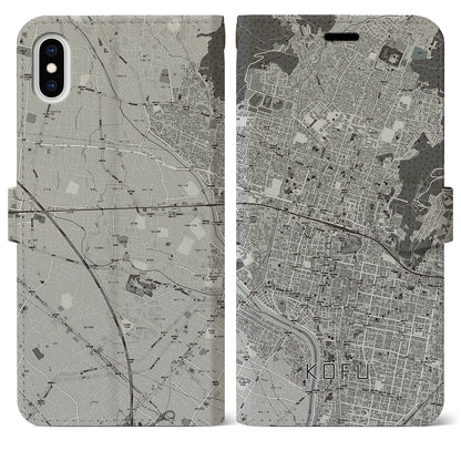 【甲府（山梨県）】地図柄iPhoneケース（手帳タイプ）モノトーン・iPhone XS Max 用