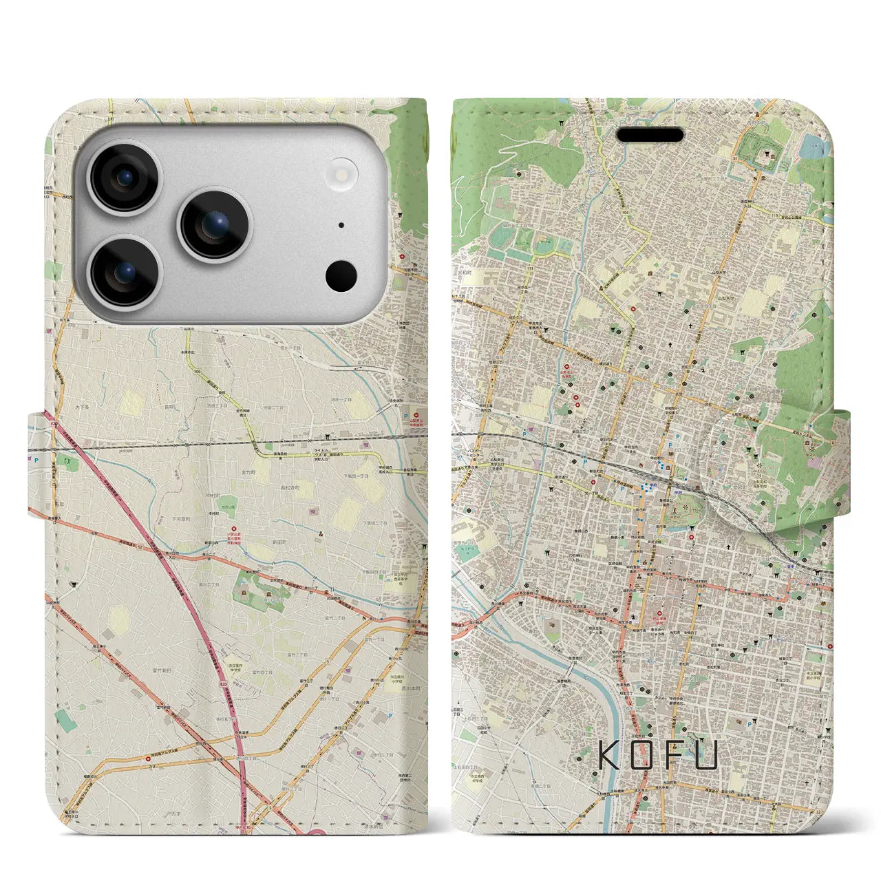 【甲府（山梨県）】地図柄iPhoneケース（手帳タイプ）