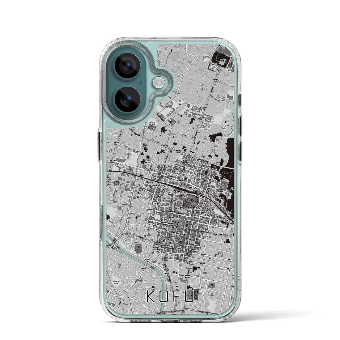 【甲府（山梨県）】地図柄iPhoneケース（MagSafeタイプ）モノトーン・iPhone 16 Pro 用