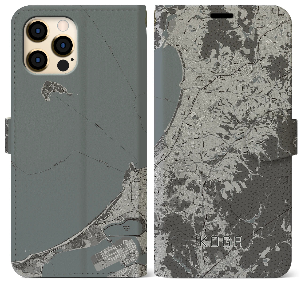 【古賀（福岡県）】地図柄iPhoneケース（手帳タイプ）