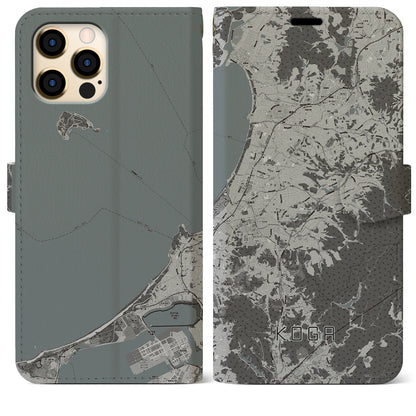 【古賀（福岡県）】地図柄iPhoneケース（手帳タイプ）モノトーン・iPhone 12 Pro Max 用