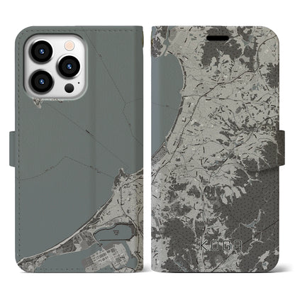【古賀（福岡県）】地図柄iPhoneケース（手帳タイプ）モノトーン・iPhone 13 Pro 用