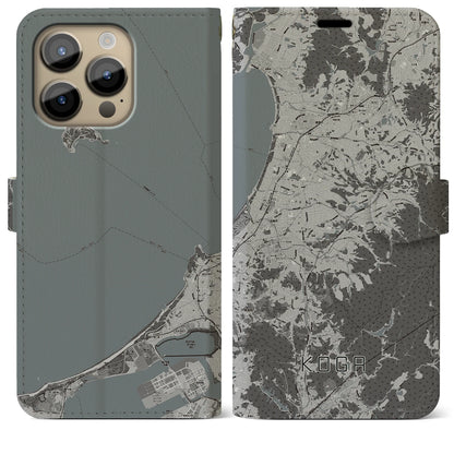 【古賀（福岡県）】地図柄iPhoneケース（手帳タイプ）モノトーン・iPhone 14 Pro Max 用