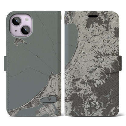 【古賀（福岡県）】地図柄iPhoneケース（手帳タイプ）モノトーン・iPhone 14 用