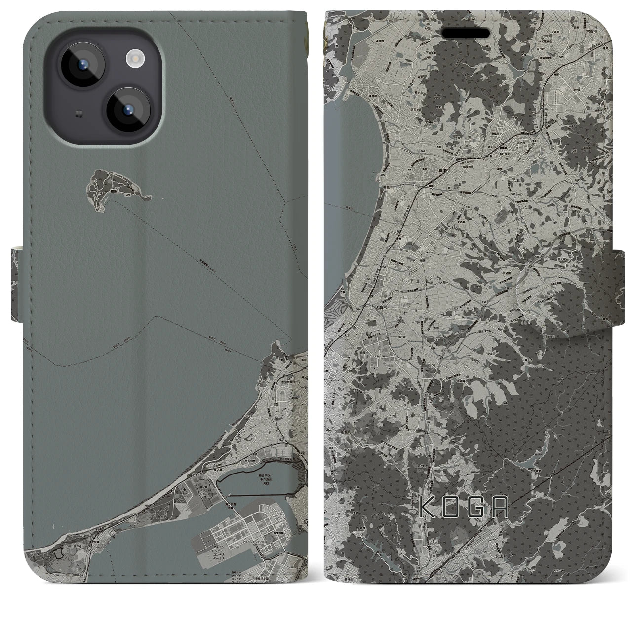 【古賀（福岡県）】地図柄iPhoneケース（手帳タイプ）