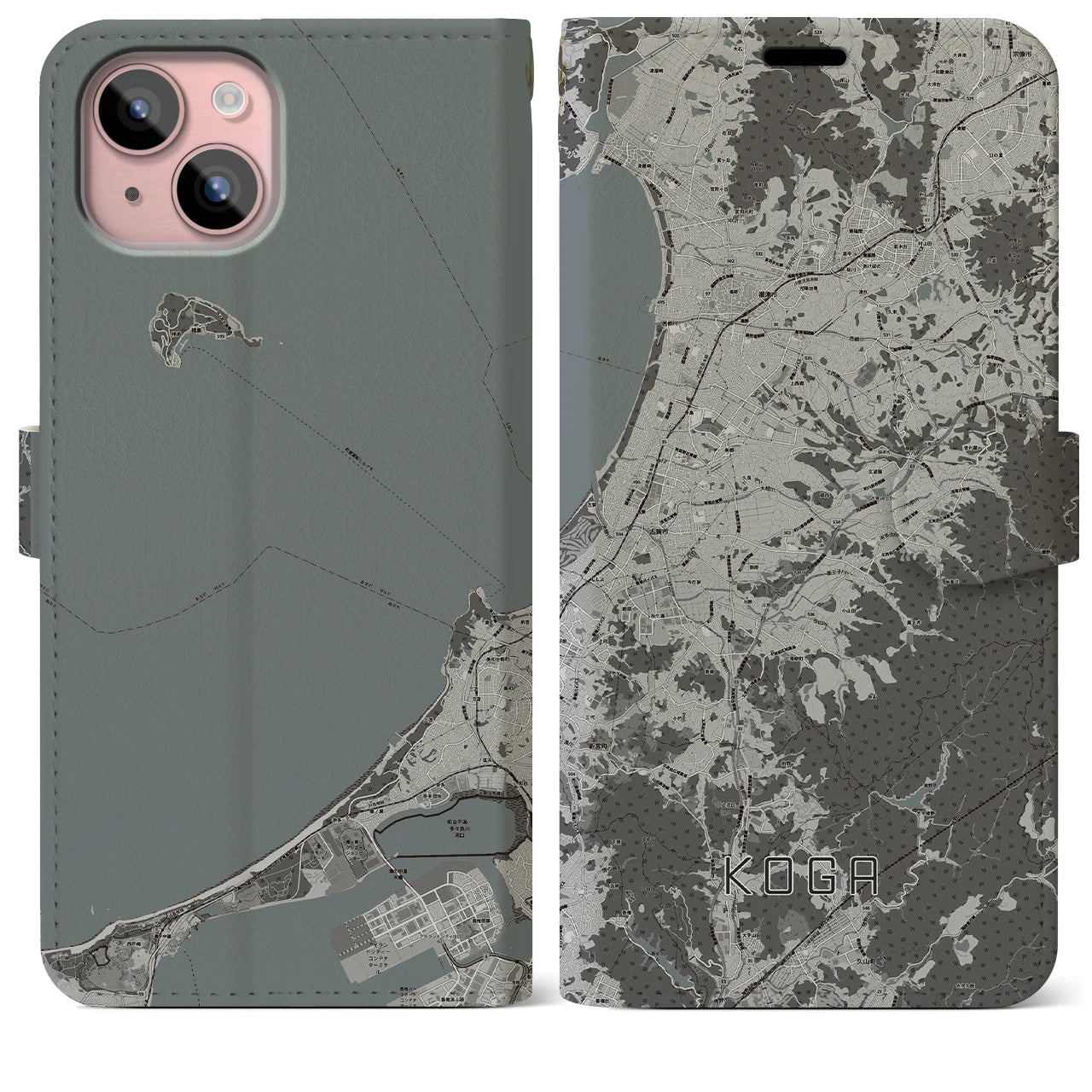 【古賀（福岡県）】地図柄iPhoneケース（手帳タイプ）