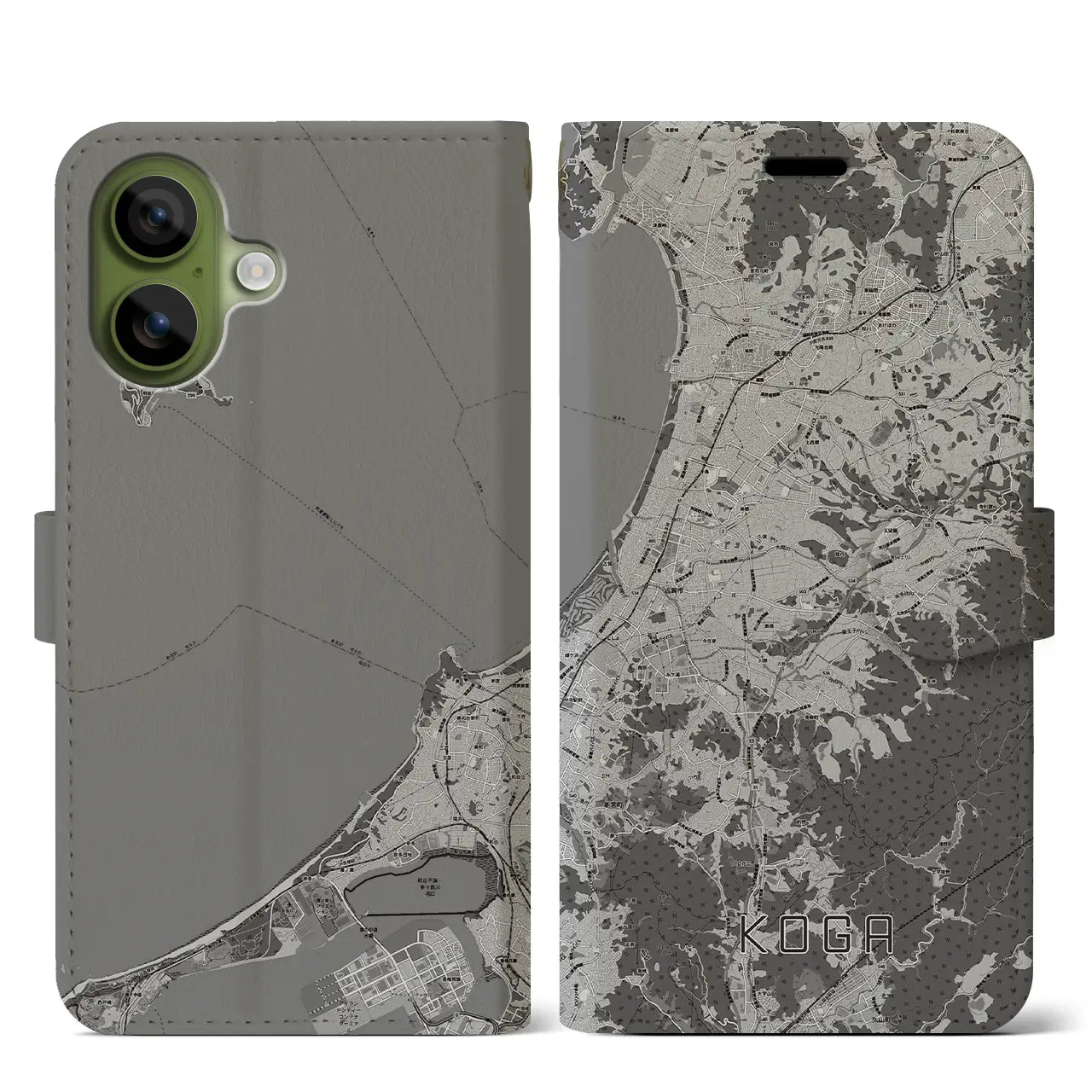 【古賀(福岡県)】地図柄iPhoneケース(手帳タイプ)