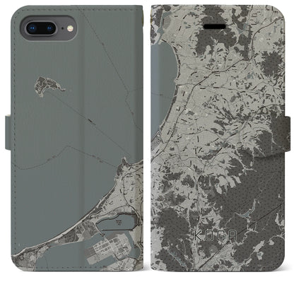 【古賀（福岡県）】地図柄iPhoneケース（手帳タイプ）モノトーン・iPhone 8Plus /7Plus / 6sPlus / 6Plus 用