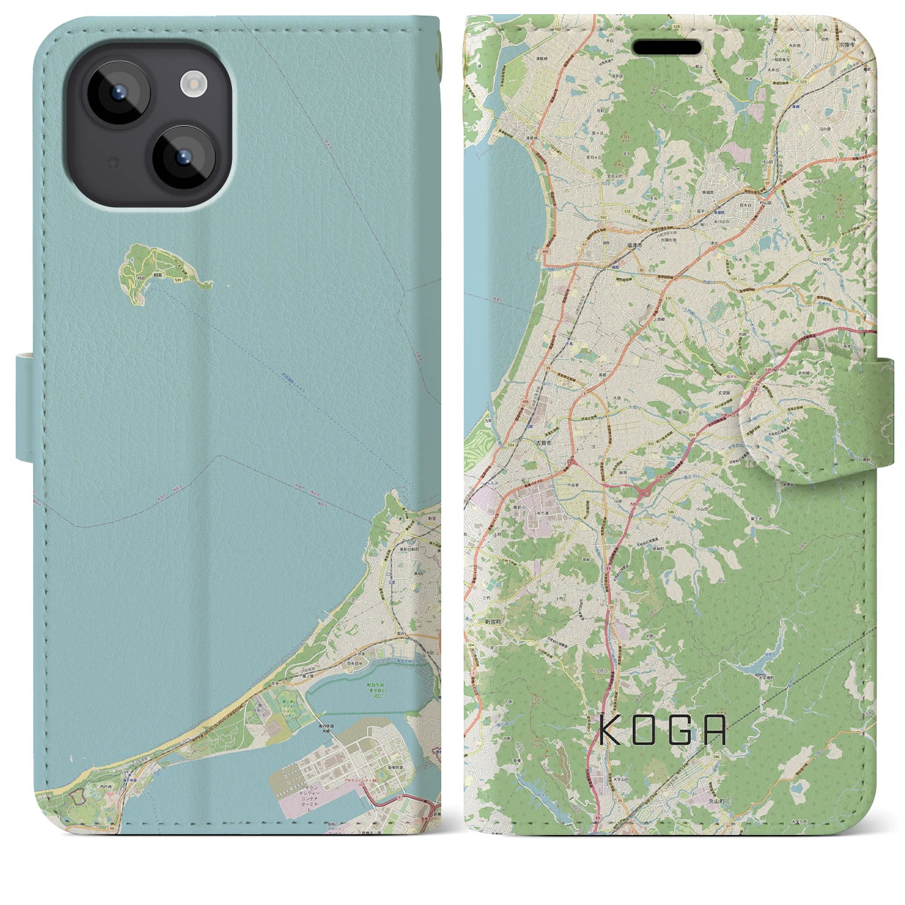 【古賀（福岡県）】地図柄iPhoneケース（手帳タイプ）