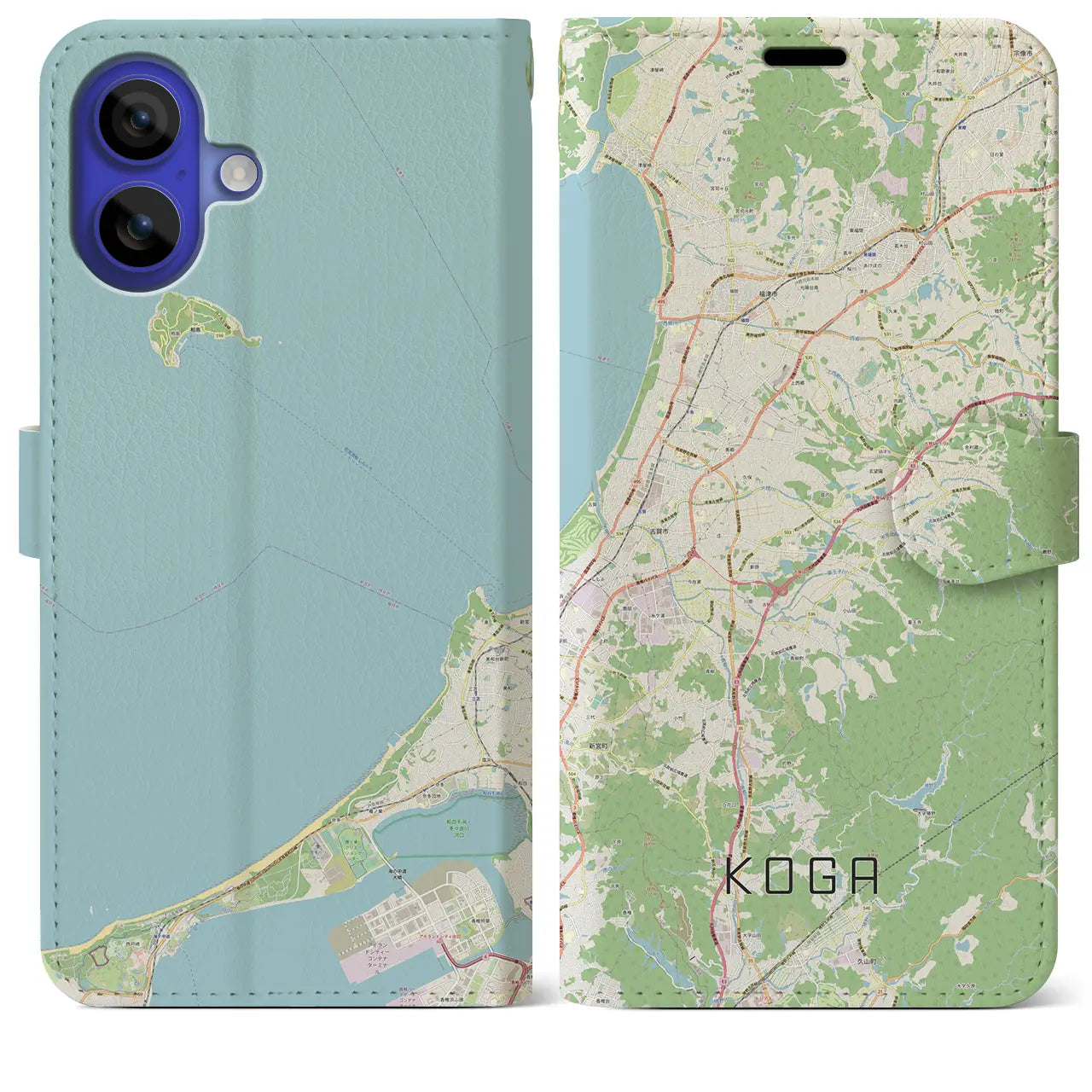 【古賀（福岡県）】地図柄iPhoneケース（手帳タイプ）ナチュラル・iPhone 16 Pro Max 用