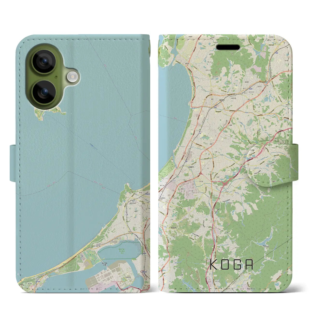 【古賀(福岡県)】地図柄iPhoneケース(手帳タイプ)ナチュラル・iPhone 17 Pro Max 用
