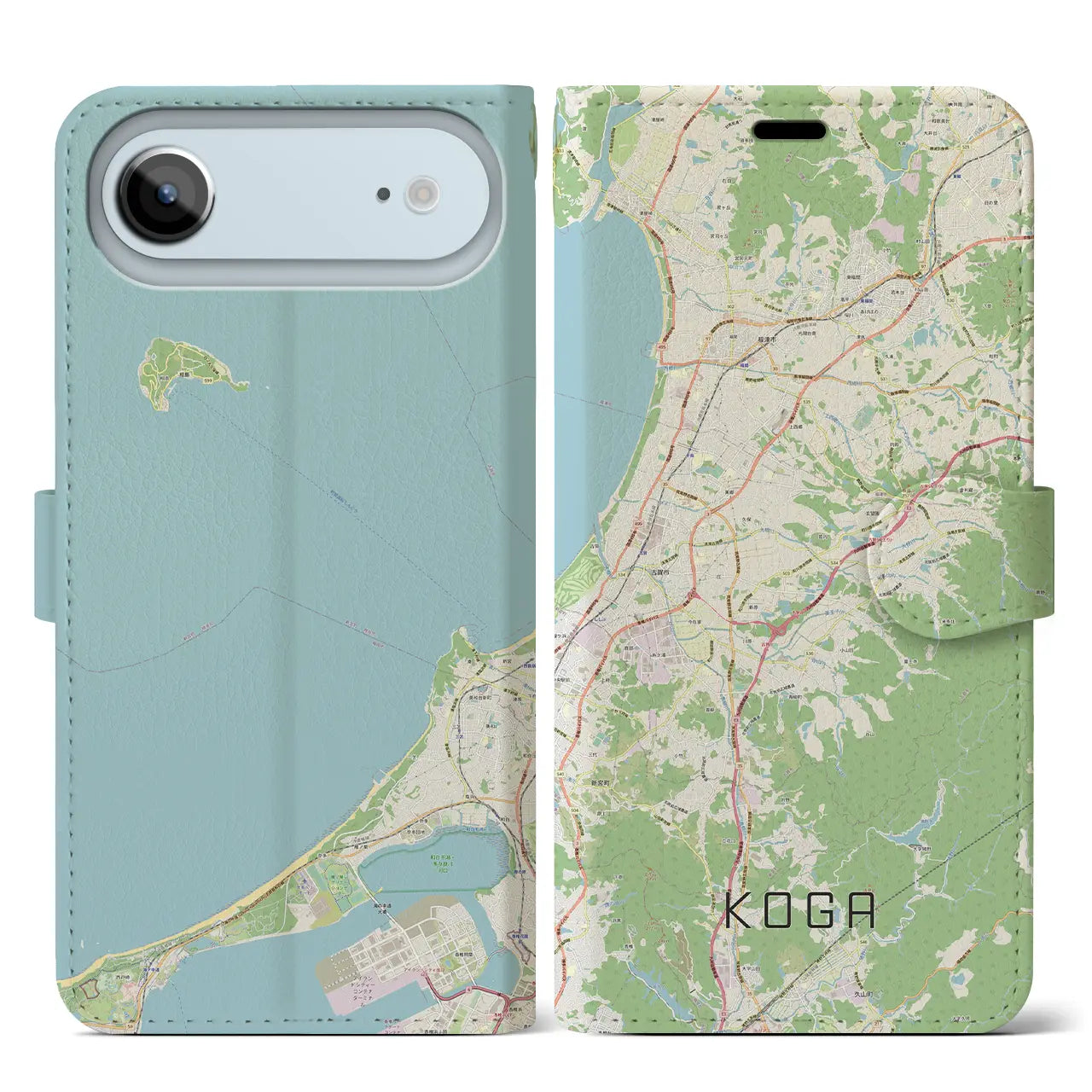 【古賀(福岡県)】地図柄iPhoneケース(手帳タイプ)