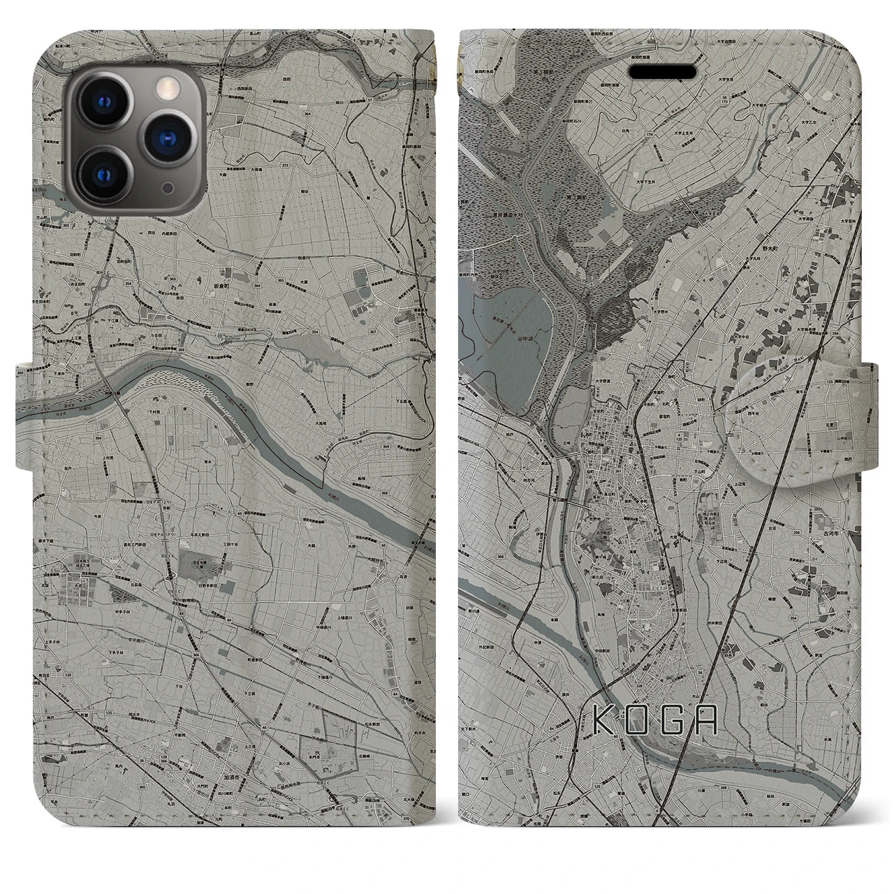 【古河】地図柄iPhoneケース（手帳両面タイプ・モノトーン）iPhone 11 Pro Max 用
