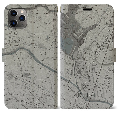 【古河（茨城県）】地図柄iPhoneケース（手帳タイプ）モノトーン・iPhone 11 Pro Max 用