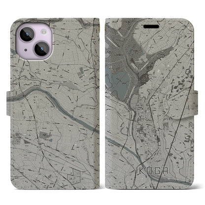 【古河（茨城県）】地図柄iPhoneケース（手帳タイプ）モノトーン・iPhone 14 用