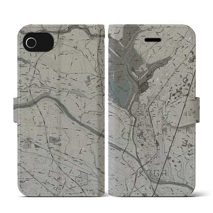 【古河（茨城県）】地図柄iPhoneケース（手帳タイプ）モノトーン・iPhone SE（第3 / 第2世代） / 8 / 7 / 6s / 6 用