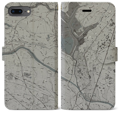 【古河（茨城県）】地図柄iPhoneケース（手帳タイプ）モノトーン・iPhone 8Plus /7Plus / 6sPlus / 6Plus 用