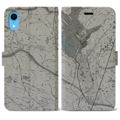 【古河（茨城県）】地図柄iPhoneケース（手帳タイプ）モノトーン・iPhone XR 用