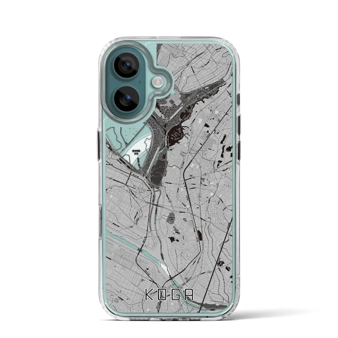 【古河（茨城県）】地図柄iPhoneケース（MagSafeタイプ）モノトーン・iPhone 16 Pro 用