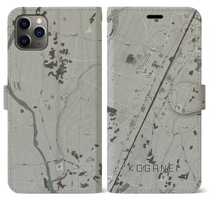【小金井（栃木県）】地図柄iPhoneケース（手帳タイプ）モノトーン・iPhone 11 Pro Max 用