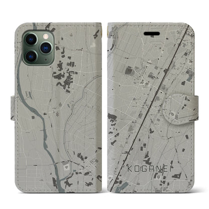 【小金井（栃木県）】地図柄iPhoneケース（手帳タイプ）モノトーン・iPhone 11 Pro 用