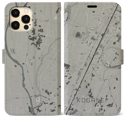 【小金井（栃木県）】地図柄iPhoneケース（手帳タイプ）モノトーン・iPhone 12 Pro Max 用