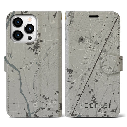 【小金井（栃木県）】地図柄iPhoneケース（手帳タイプ）モノトーン・iPhone 13 Pro 用