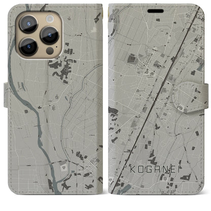 【小金井（栃木県）】地図柄iPhoneケース（手帳タイプ）モノトーン・iPhone 14 Pro Max 用