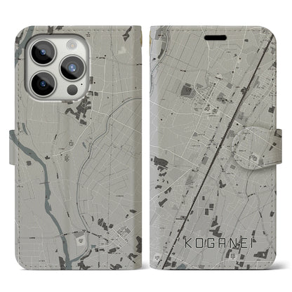 【小金井（栃木県）】地図柄iPhoneケース（手帳タイプ）モノトーン・iPhone 15 Pro 用