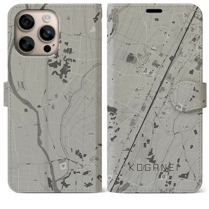 【小金井（栃木県）】地図柄iPhoneケース（手帳タイプ）モノトーン・iPhone 16 Plus 用