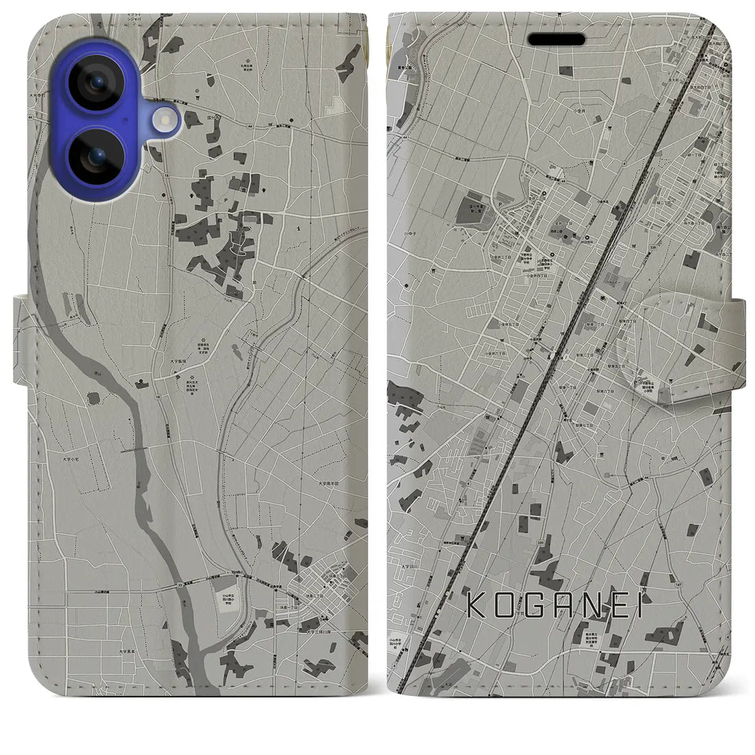 【小金井(栃木県)】地図柄iPhoneケース(手帳タイプ)モノトーン・iPhone 16 Pro Max 用