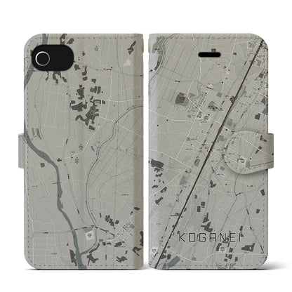 【小金井（栃木県）】地図柄iPhoneケース（手帳タイプ）モノトーン・iPhone SE（第3 / 第2世代） / 8 / 7 / 6s / 6 用