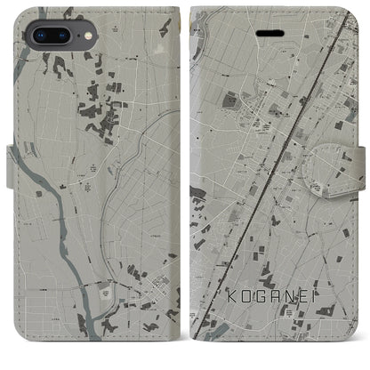 【小金井（栃木県）】地図柄iPhoneケース（手帳タイプ）モノトーン・iPhone 8Plus /7Plus / 6sPlus / 6Plus 用
