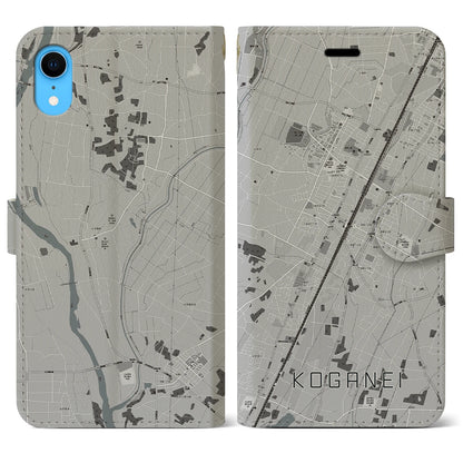 【小金井（栃木県）】地図柄iPhoneケース（手帳タイプ）モノトーン・iPhone XR 用