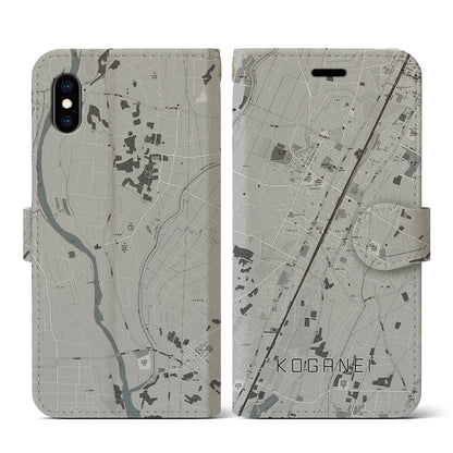 【小金井（栃木県）】地図柄iPhoneケース（手帳タイプ）モノトーン・iPhone XS / X 用