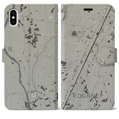 【小金井（栃木県）】地図柄iPhoneケース（手帳タイプ）モノトーン・iPhone XS Max 用