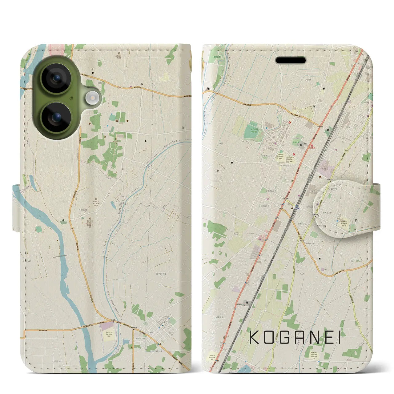 【小金井（栃木県）】地図柄iPhoneケース（手帳タイプ）