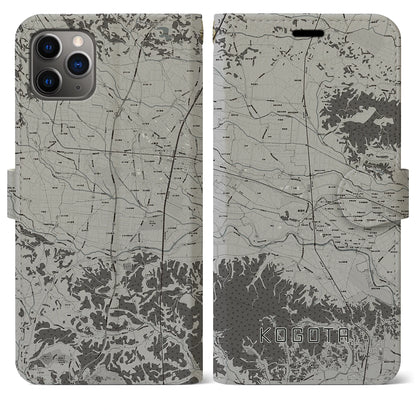 【小牛田（宮城県）】地図柄iPhoneケース（手帳タイプ）モノトーン・iPhone 11 Pro Max 用