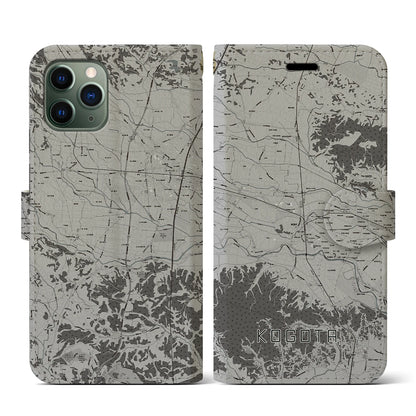 【小牛田（宮城県）】地図柄iPhoneケース（手帳タイプ）モノトーン・iPhone 11 Pro 用