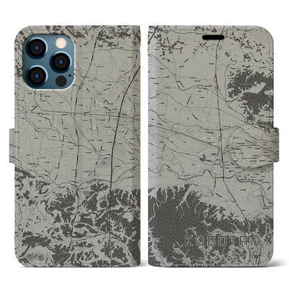 【小牛田（宮城県）】地図柄iPhoneケース（手帳タイプ）モノトーン・iPhone 12 / 12 Pro 用