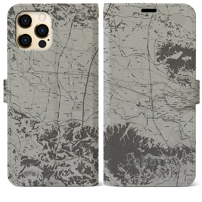 【小牛田（宮城県）】地図柄iPhoneケース（手帳タイプ）モノトーン・iPhone 12 Pro Max 用