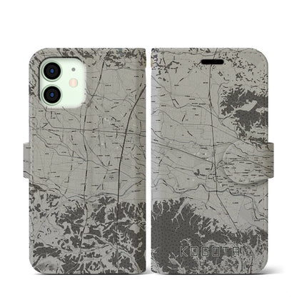 【小牛田（宮城県）】地図柄iPhoneケース（手帳タイプ）モノトーン・iPhone 12 mini 用