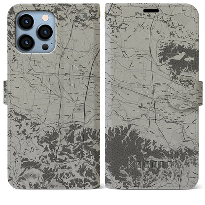 【小牛田（宮城県）】地図柄iPhoneケース（手帳タイプ）モノトーン・iPhone 13 Pro Max 用