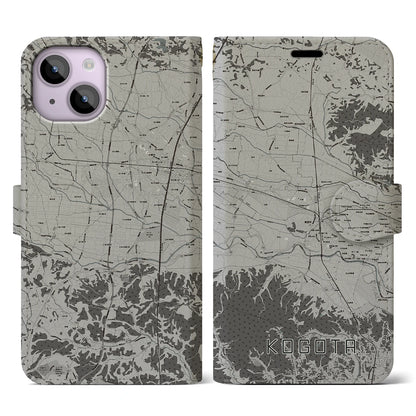 【小牛田（宮城県）】地図柄iPhoneケース（手帳タイプ）モノトーン・iPhone 14 用