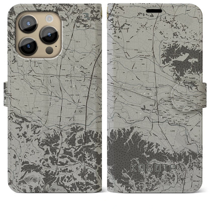 【小牛田（宮城県）】地図柄iPhoneケース（手帳タイプ）モノトーン・iPhone 14 Pro Max 用