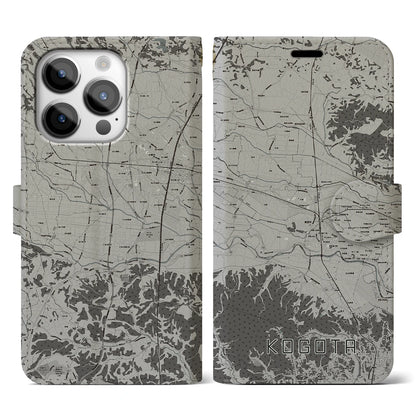 【小牛田（宮城県）】地図柄iPhoneケース（手帳タイプ）モノトーン・iPhone 14 Pro 用