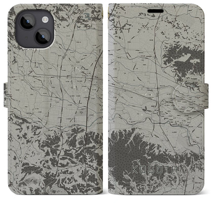 【小牛田（宮城県）】地図柄iPhoneケース（手帳タイプ）モノトーン・iPhone 14 Plus 用